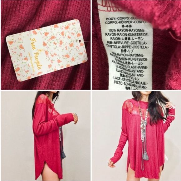 Free People Red Lacey Mock Neck Tunic - Picture 7 of 7